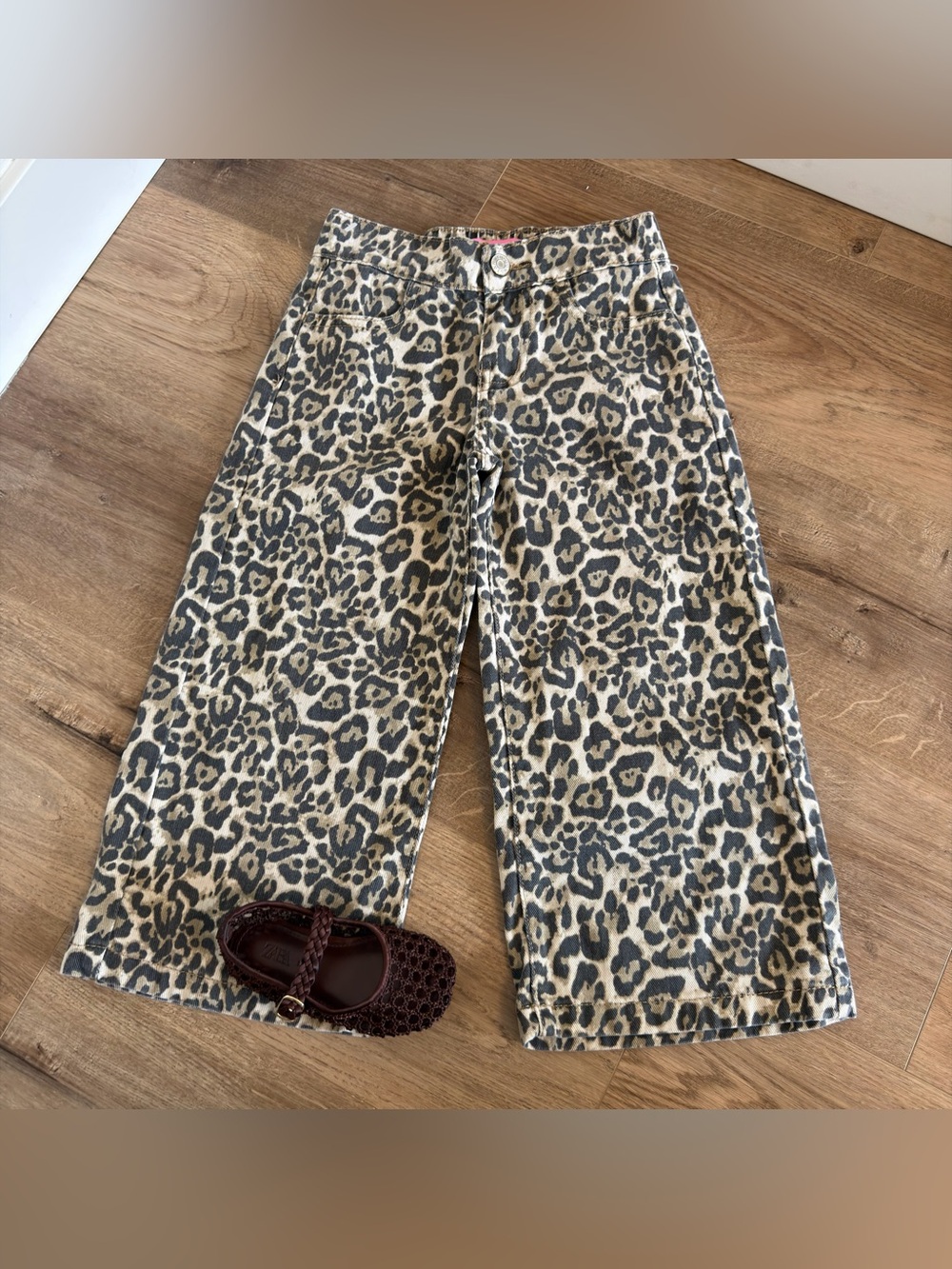 GOGO Star Animal Print Wide Leg Jeans Elastic Waist Size 5 Toddler Girl